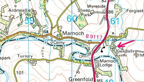 Map showing Kinairdy Castle